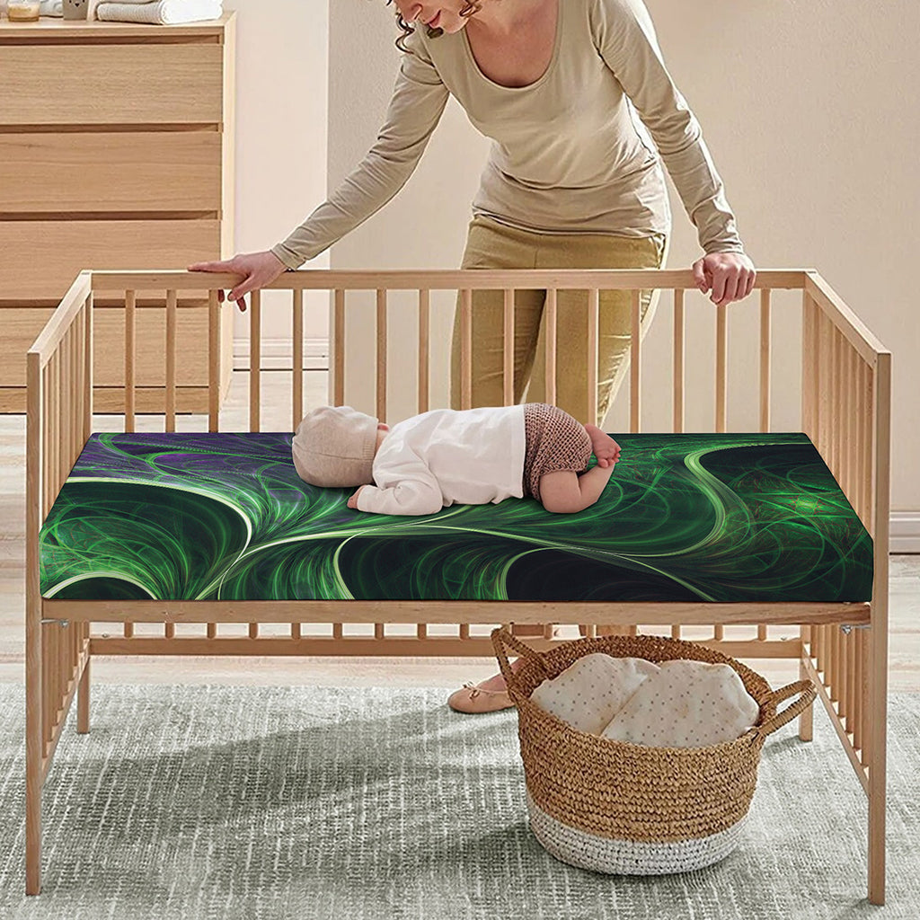 Green Fractal Print Baby Crib Sheet