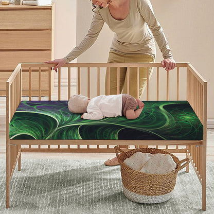 Green Fractal Print Baby Crib Sheet