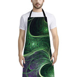 Green Fractal Print Bib Apron With Pocket