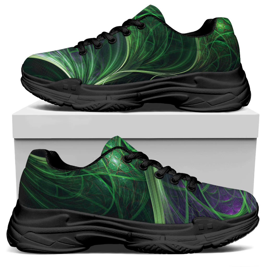 Green Fractal Print Black Chunky Shoes