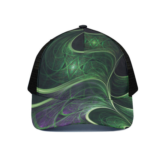 Green Fractal Print Black Mesh Trucker Cap