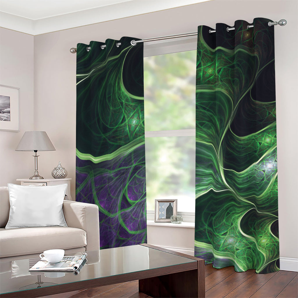 Green Fractal Print Blackout Grommet Curtains