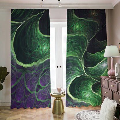 Green Fractal Print Blackout Pencil Pleat Curtains