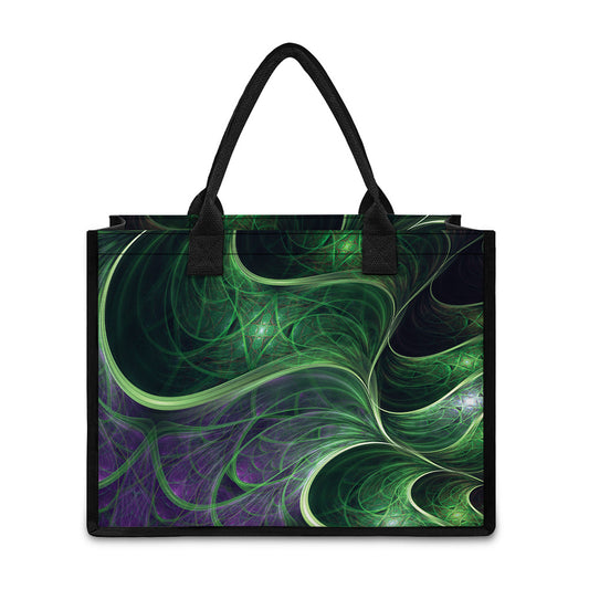 Green Fractal Print Canvas Tote Bag