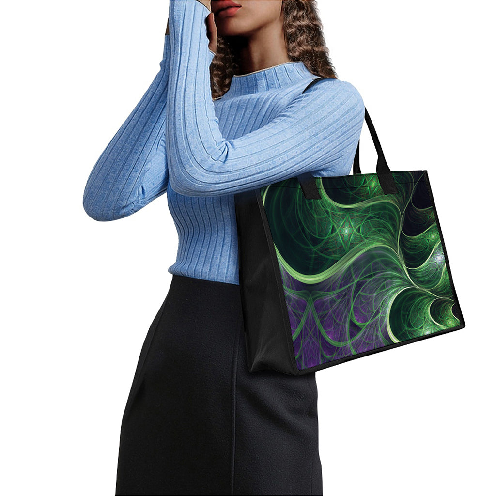 Green Fractal Print Canvas Tote Bag