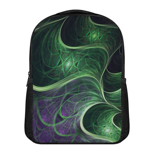Green Fractal Print Casual Backpack