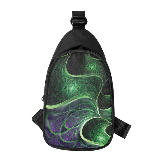 Green Fractal Print Chest Bag