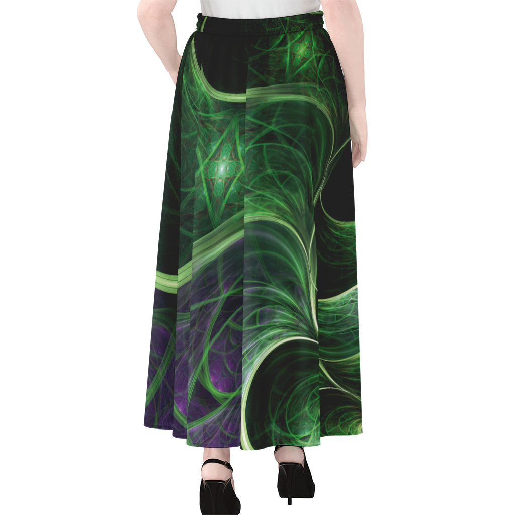 Green Fractal Print Chiffon Maxi Skirt