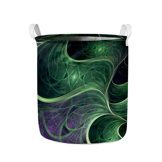 Green Fractal Print Collapsible Laundry Basket