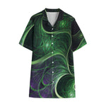 Green Fractal Print Cotton Hawaiian Shirt