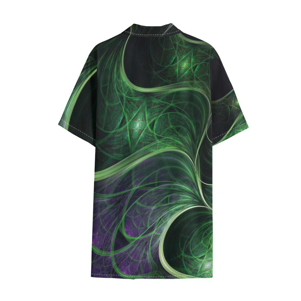 Green Fractal Print Cotton Hawaiian Shirt