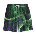 Green Fractal Print Cotton Shorts