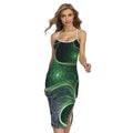 Green Fractal Print Cross Back Cami Dress
