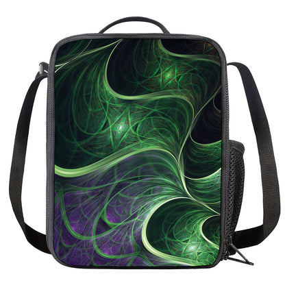 Green Fractal Print Crossbody Lunch Bag
