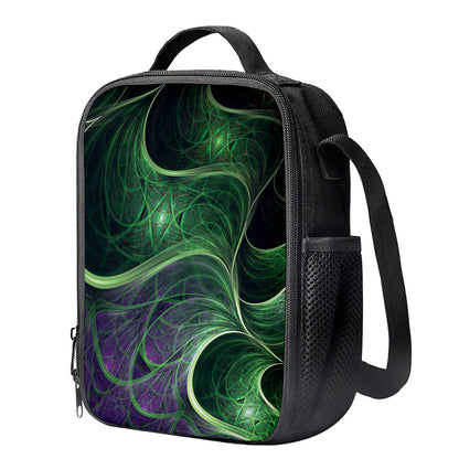 Green Fractal Print Crossbody Lunch Bag