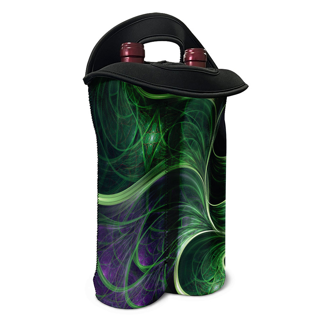 Green Fractal Print Double Neoprene Wine Tote