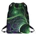 Green Fractal Print Drawstring Backpack