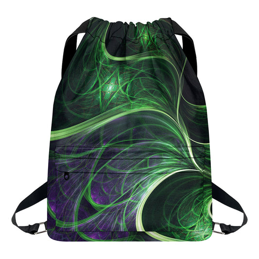 Green Fractal Print Drawstring Backpack