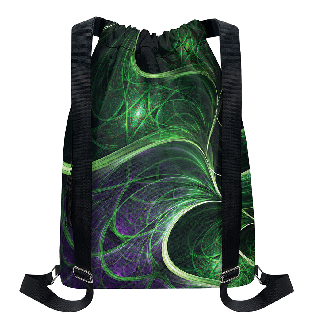 Green Fractal Print Drawstring Backpack