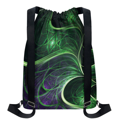 Green Fractal Print Drawstring Backpack