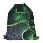 Green Fractal Print Drawstring Bag