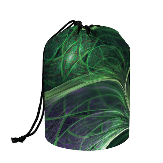 Green Fractal Print Drawstring Makeup Bag