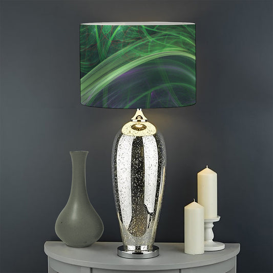 Green Fractal Print Drum Lamp Shade