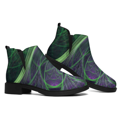 Green Fractal Print Flat Ankle Boots
