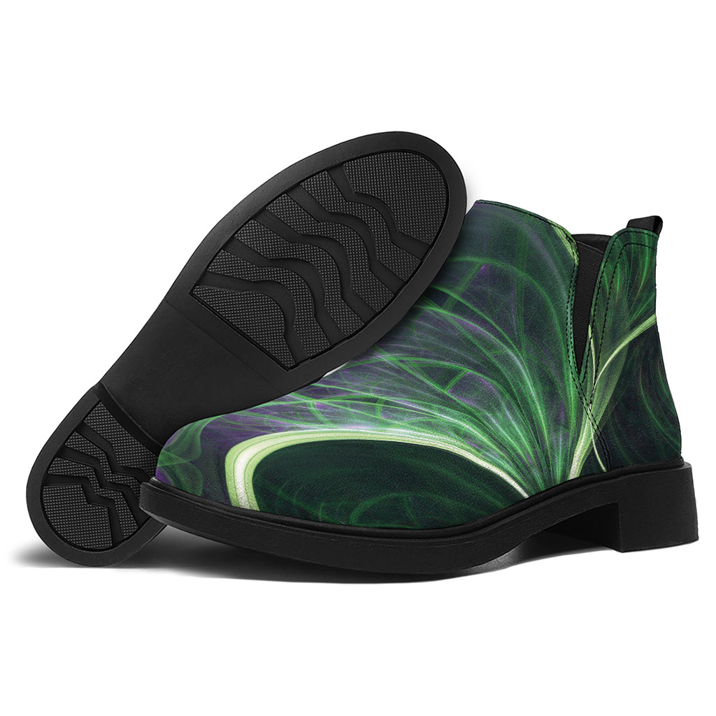 Green Fractal Print Flat Ankle Boots