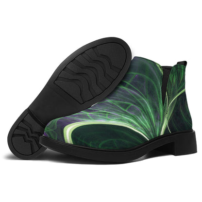 Green Fractal Print Flat Ankle Boots