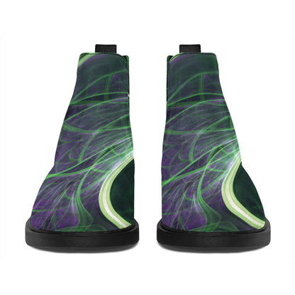Green Fractal Print Flat Ankle Boots