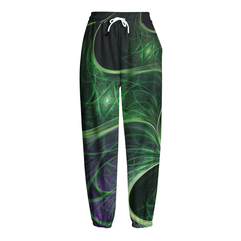Green Fractal Print Fleece Lined Knit Pants