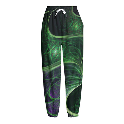 Green Fractal Print Fleece Lined Knit Pants