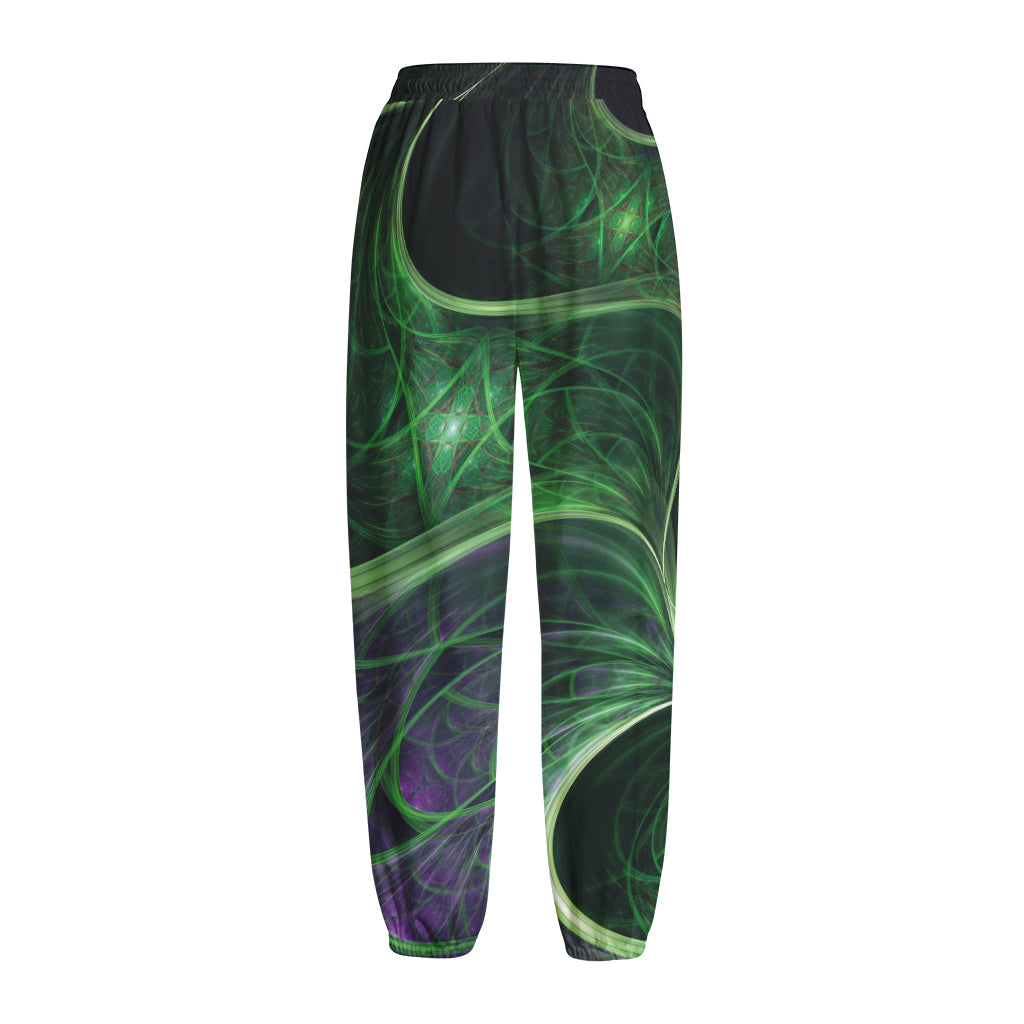 Green Fractal Print Fleece Lined Knit Pants