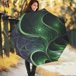 Green Fractal Print Foldable Umbrella