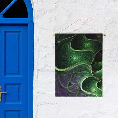 Green Fractal Print Garden Flag