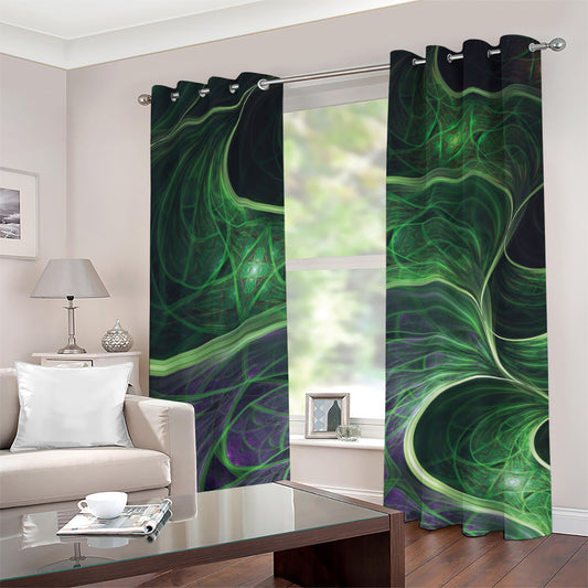 Green Fractal Print Grommet Curtains