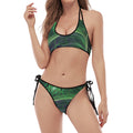Green Fractal Print Halter Scoop Tie Side Bikini