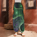 Green Fractal Print Harem Pants