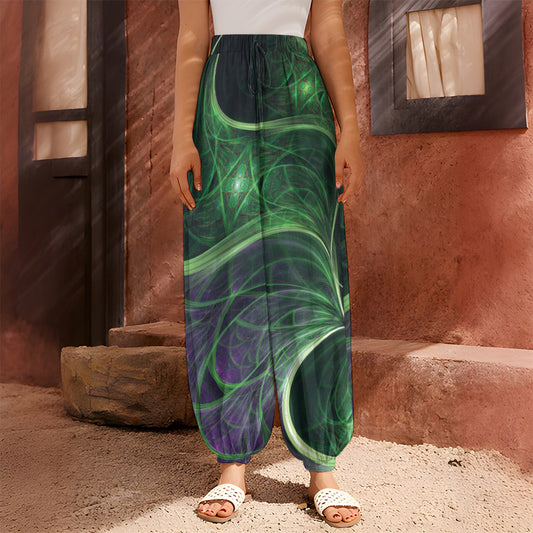 Green Fractal Print Harem Pants