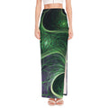 Green Fractal Print High Slit Maxi Skirt