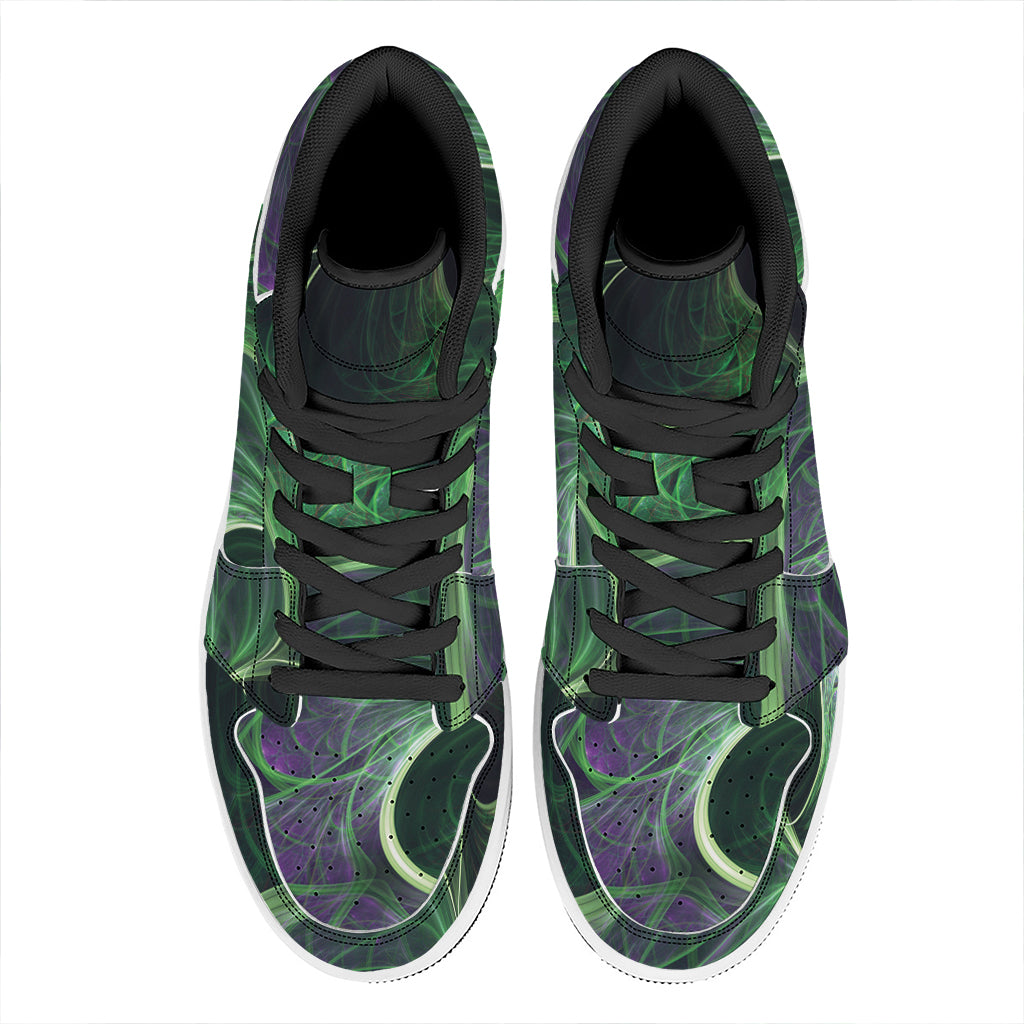 Green Fractal Print High Top Leather Sneakers