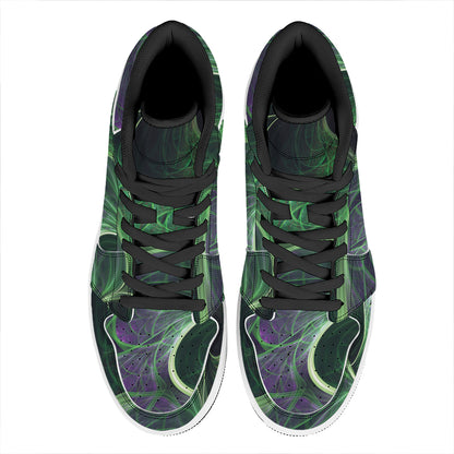 Green Fractal Print High Top Leather Sneakers