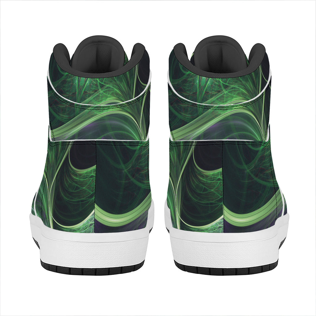 Green Fractal Print High Top Leather Sneakers