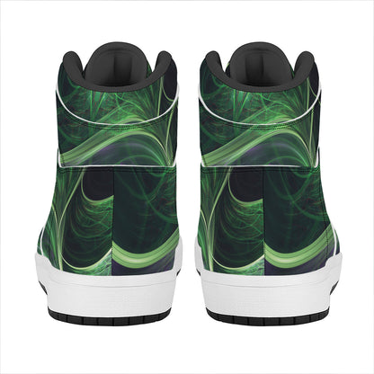 Green Fractal Print High Top Leather Sneakers