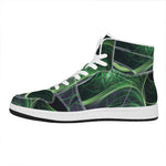 Green Fractal Print High Top Leather Sneakers