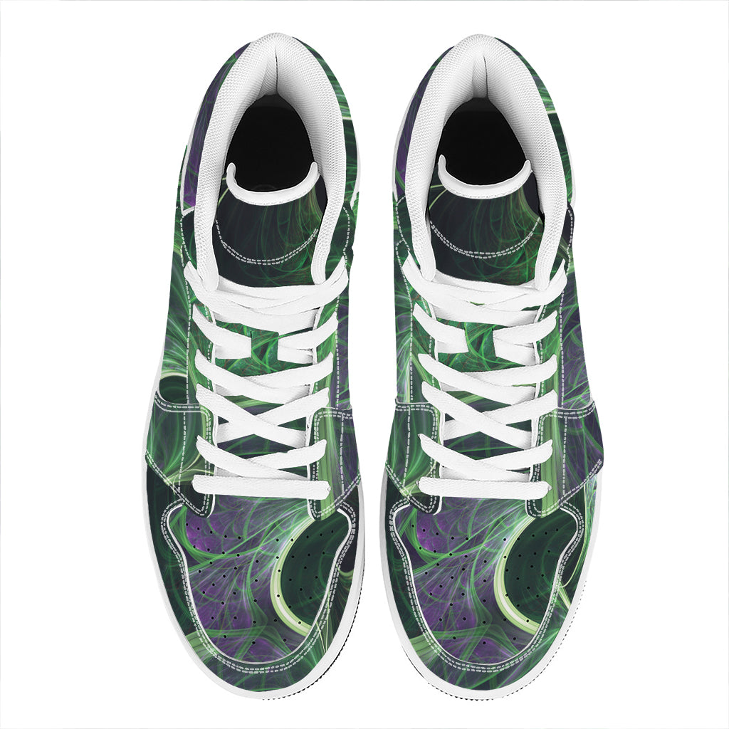 Green Fractal Print High Top Leather Sneakers