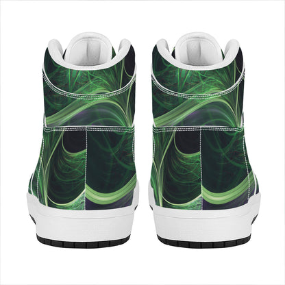 Green Fractal Print High Top Leather Sneakers