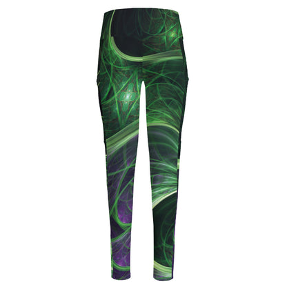 Green Fractal Print High-Waisted Pocket Leggings