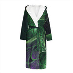 Green Fractal Print Hooded Bathrobe